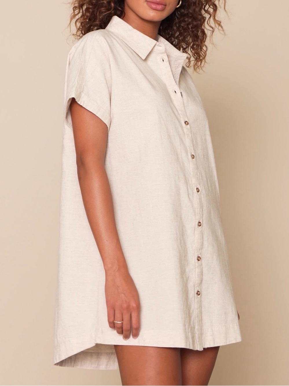 Rhythm Classic Linen Shirt Dress Sand Beige Short Sleeve Button Up Women's XL